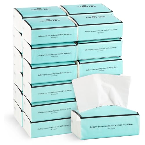 24 Packs 7680 Sheets Soft Facial Tissues 4 Ply 320 Sheets Per Pack Facial Tissues Disposable Household Facial Tissues Fit for Home,Office,Car,Handbag