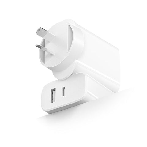 Nomel PD 30W GaN USB Wall Charger AU Plug, Dual Port USB-C + USB-A Fast Charging Adapter, Compact Power Plug with PD3.0 & QC3.0 for iPhone 15/14/13/12, iPad, Galaxy, Pixel, AirPod