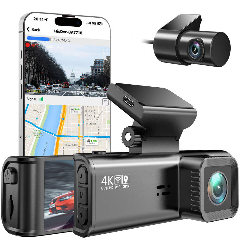4K+1080P Dual Dash Cam Front and Rear, Built-in Wi-Fi GPS with APP Control, 3.18" IPS HD Screen, Smart Night Vision Parking Monitor with 24/7 Protection