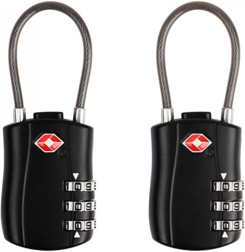 2 Pack TSA Approved Luggage Locks, 3-Digit Re-settable Combination Travel Cable Lock, Durable Zinc Alloy Security Lock for Suitcase Backpack Travel