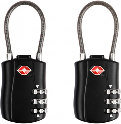 2 Pack TSA Approved Luggage Locks, 3-Digit Re-settable Combination Travel Cable Lock, Durable Zinc Alloy Security Lock for Suitcase Backpack Travel