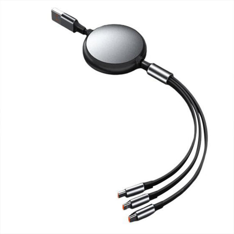 100W Retractable 3 in 1 Fast Charging Cable USB to Type-C Light Micro Compatible with iPhone, Samsung, Android Phones and Tablets