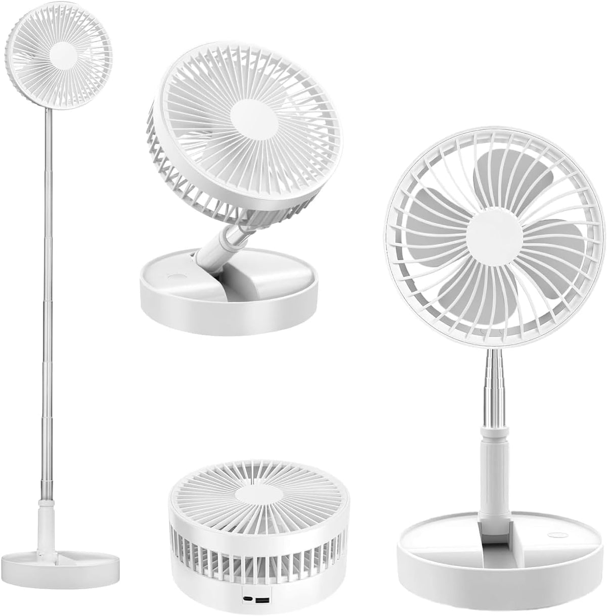 Portable Telescopic Stand Desk Fan with 4 Adjustable Speed Settings and 7200mAh Large Capacity Rechargeable Battery