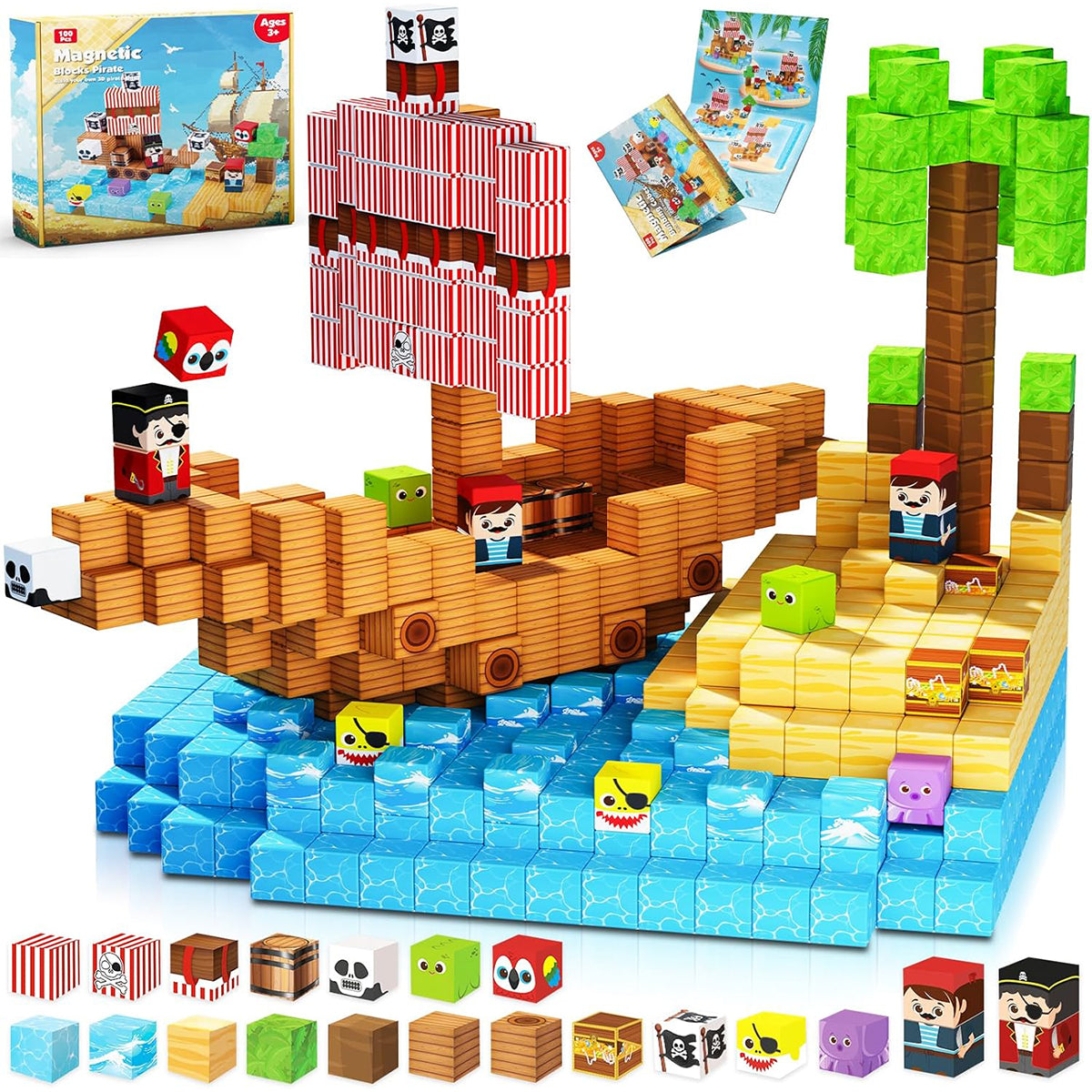 Magnetic Blocks for Kids Ages 3-8 - STEM Educational Magnet Building Pirate Ship Building Blocks Toy Set for Creative Play