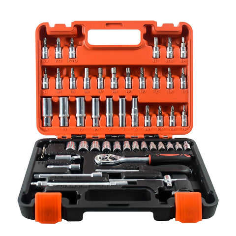 Ratcheting Wrench Set, 53PCS 1/4" Drive Socket Ratchet Hand Tool Set, Multi-Purpose Mechanics Repair Tool Kit for Household and Automotive Maintenance