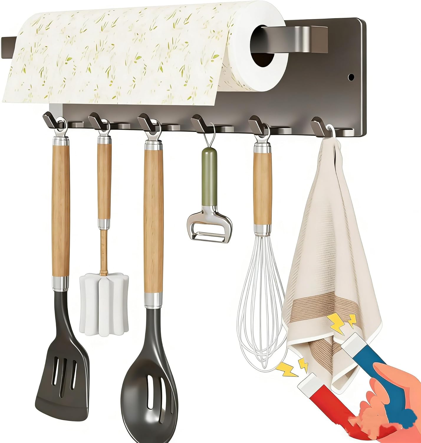 2-in-1 Towel Holder with Shelf & Spice Rack – Space-Saving Wall Mounted Kitchen Storage Organizer