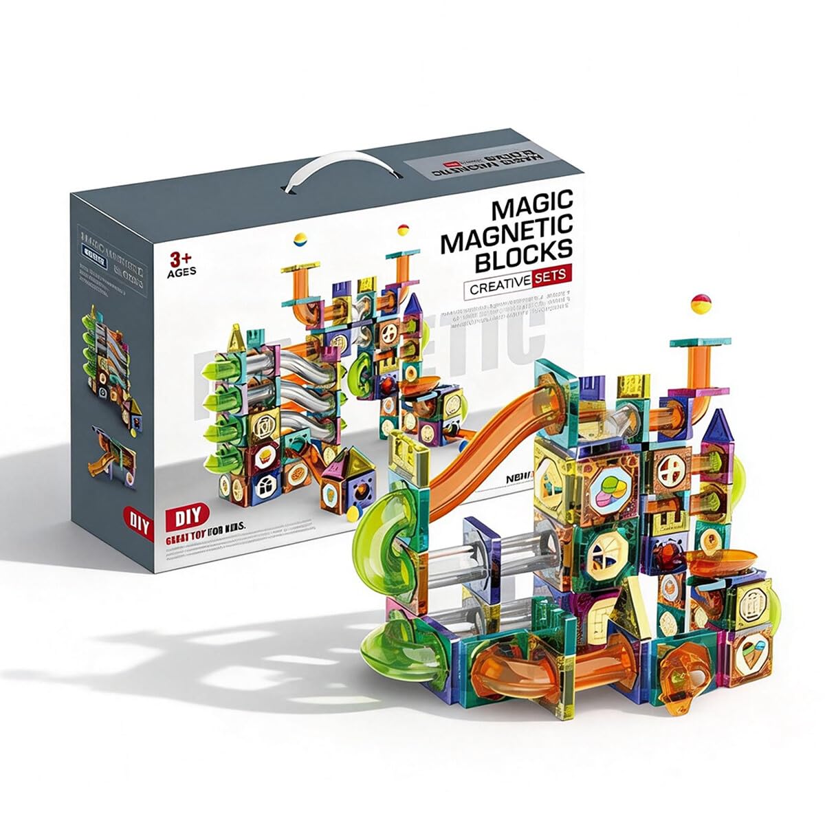 94PCS Magnetic Marble Run Tiles, STEM DIY Track Building Blocks, Educational Rolling Ball Toy for Kids