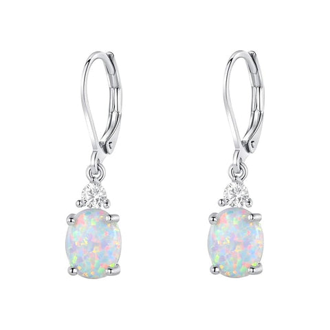 18K White & Yellow Gold Plated Opal Dangle Earrings for Women, Elegant Teardrop Opal Drop Earrings Hypoallergenic Lightweight Fashion Jewelry Gifts for Daily Wear Party Wedding Anniversary