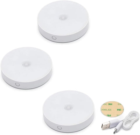 3Pcs USB Rechargeable Motion Sensor Night Lights, Magnetic Wireless LED Cabinet Lamp