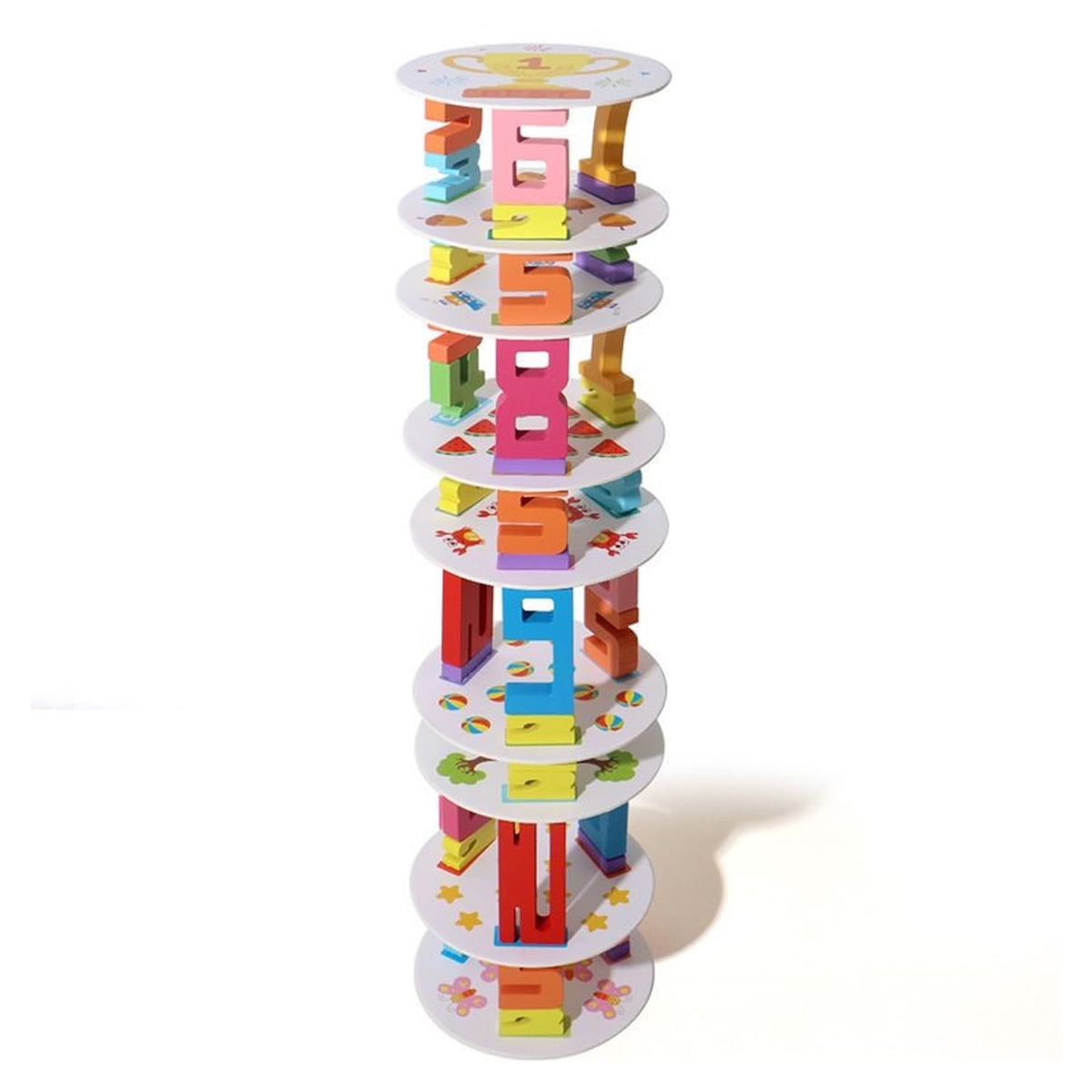 Wooden Number Stacking Tower Game, Montessori Math Counting Blocks with Challenge Cards, Balance Stacking Building Blocks, Preschool Educational Learning Toy for 3+ Years Old Boys Girls