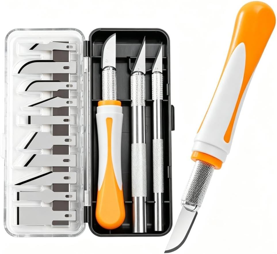 16 Pcs Wood Carving Knife Set, Multi‑Functional Engraving Tools with Orange Handle, Sharp Steel Blades for Wood Carving, Nut, Gourd, DIY Craft for Beginners & Professionals