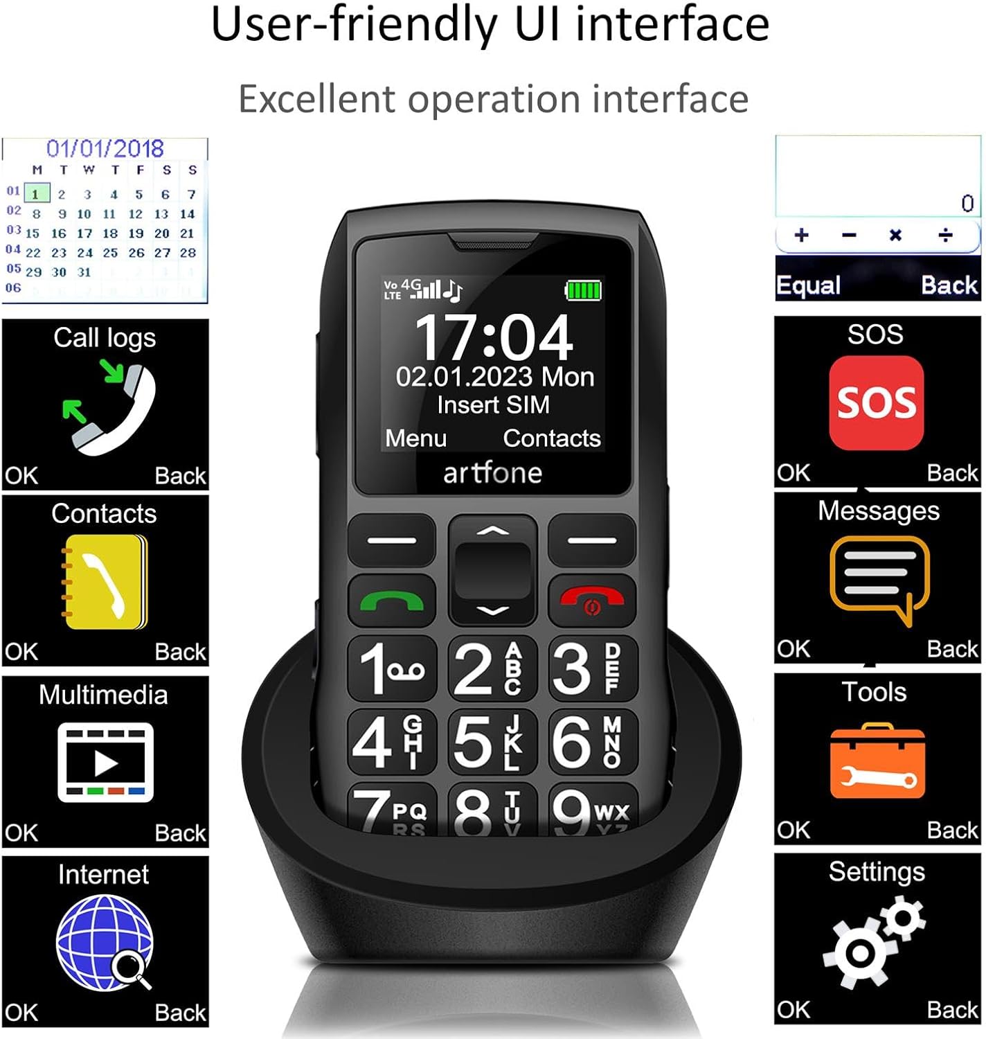 artfone 4G Volte Unlocked Cell Phones Australia, Basic Mobile Phone for Seniors with SOS Button, Talking Numbers, Loud Volume, FM Radio, Torch, 1400mAh Battery