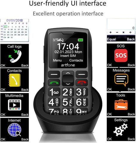 artfone 4G Volte Unlocked Cell Phones Australia, Basic Mobile Phone for Seniors with SOS Button, Talking Numbers, Loud Volume, FM Radio, Torch, 1400mAh Battery