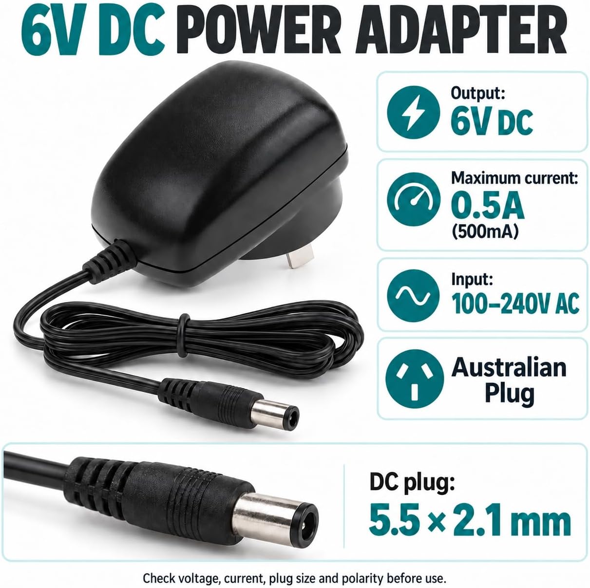 6V 500mA Power Supply Adapter, Universal AC to DC Adapter, DC Plug Adapters AC Charger 100-240V for Household Electronics like Led Strip Light,500mA Max