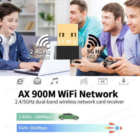 Nomel WiFi 6 USB Adapter for Desktop PC, Dual Band AX900 Wireless Network Dongle, Plug & Play Mini WiFi Receiver 5GHz/2.4GHz, Compatible with Window 7/10/11s 7/10/11