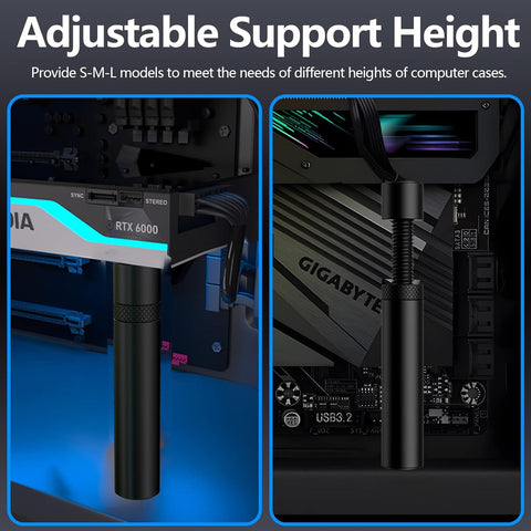 Graphics Card GPU Brace Support, GPU Sag Holder Bracket, Adjustable Anti-Sag GPU Support Bracket with Magnet & Non-Slip Sheet, Black (L,74-120mm)