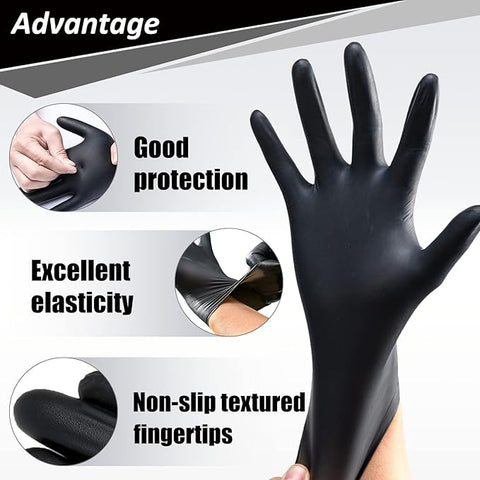 Black Nitrile Gloves - 6-Mil Heavy Duty Disposable Gloves, Latex Free, Powder Free, Food Safe Certified Cooking Gloves for Household & Kitchen Use, Beauty (Box of 100)