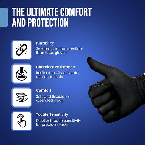 Black Nitrile Gloves - 6-Mil Heavy Duty Disposable Gloves, Latex Free, Powder Free, Food Safe Certified Cooking Gloves for Household & Kitchen Use, Beauty (Box of 100)