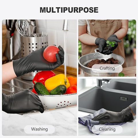 Black Nitrile Gloves - 6-Mil Heavy Duty Disposable Gloves, Latex Free, Powder Free, Food Safe Certified Cooking Gloves for Household & Kitchen Use, Beauty (Box of 100)