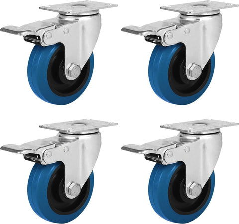 Nomel 5 Inch Heavy Duty Silent Castor Wheels with Brake Lockable Rubber Swivel Casters for Trolleys, Carts, Furniture  Shelves  4 Pcs Set