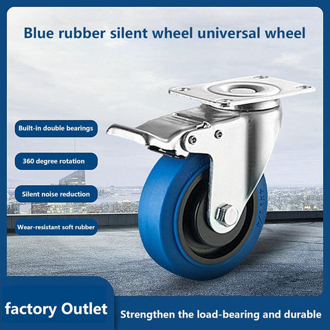 Nomel 5 Inch Heavy Duty Silent Castor Wheels with Brake Lockable Rubber Swivel Casters for Trolleys, Carts, Furniture  Shelves  4 Pcs Set