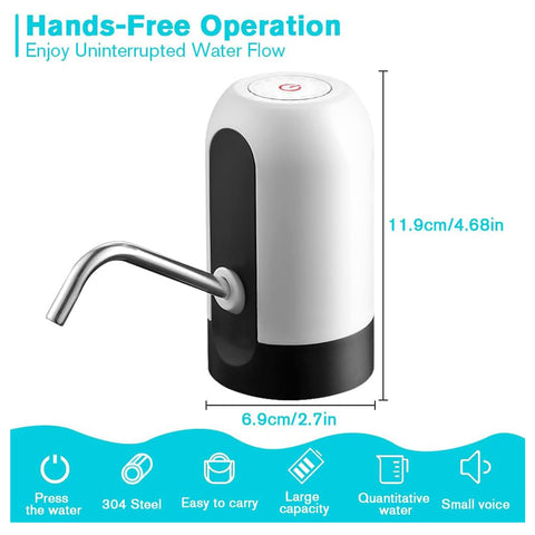 USB Rechargeable Electric Water Dispenser Pump, Portable Automatic Drinking Water Pump for 2-5 Gallon Bottles, One-Touch Water Dispensing Tool for Home Office Dormitory