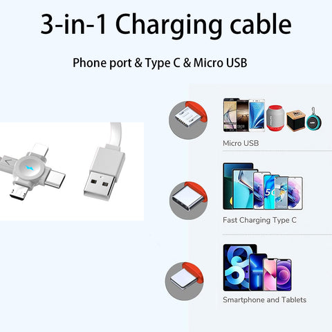 3 in 1 Charging Cable Roll, Retractable Charging Cable, Phone Stand, Data Sync Function, Universal Compatibility with iPhone, Samsung, Android Phones and Tablets