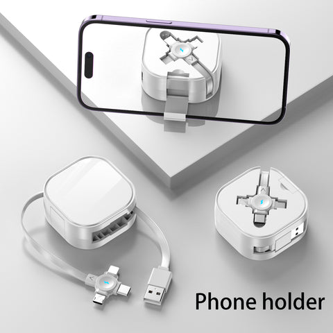 3 in 1 Charging Cable Roll, Retractable Charging Cable, Phone Stand, Data Sync Function, Universal Compatibility with iPhone, Samsung, Android Phones and Tablets