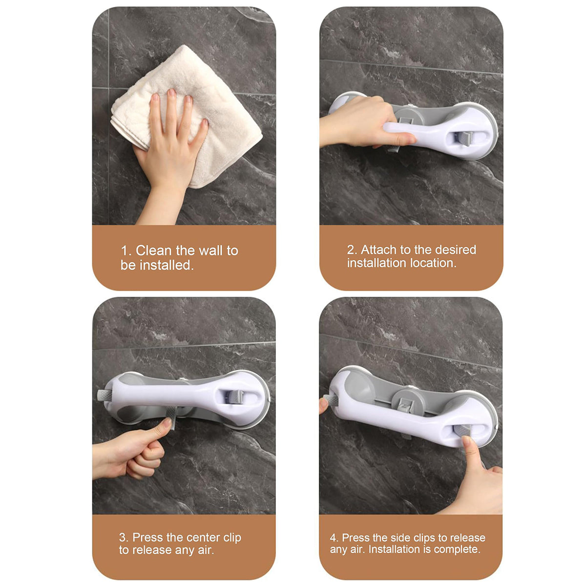 Suction Cup Shower Safety Grab Bar 2 Pack for Seniors, No-Drill Anti-Slip Handle for Bathroom Bathtub Toilet