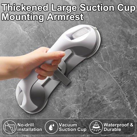 Suction Cup Shower Safety Grab Bar 2 Pack for Seniors, No-Drill Anti-Slip Handle for Bathroom Bathtub Toilet