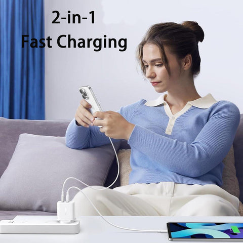 Nomel PD 30W GaN USB Wall Charger AU Plug, Dual Port USB-C + USB-A Fast Charging Adapter, Compact Power Plug with PD3.0 & QC3.0 for iPhone 15/14/13/12, iPad, Galaxy, Pixel, AirPod