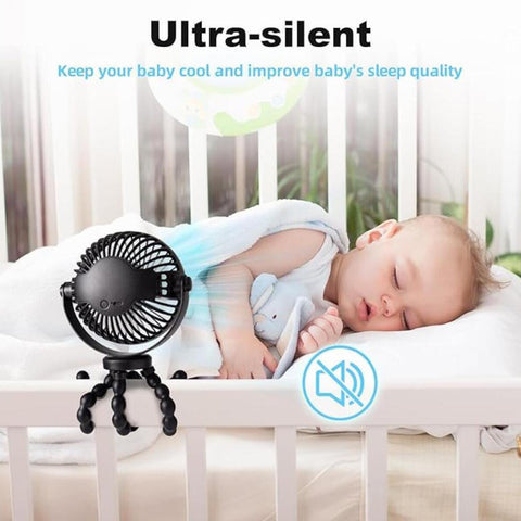 Mini Handheld Portable Pram Fan, Baby Stroller Fan, Car Seat Fan, USB or Battery Powered, with Flexible Tripod Clip on Student Bed Desk Bike Crib Treadmill Camping Traveling