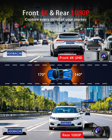 4K+1080P Dual Dash Cam Front and Rear, Built-in Wi-Fi GPS with APP Control, 3.18" IPS HD Screen, Smart Night Vision Parking Monitor with 24/7 Protection