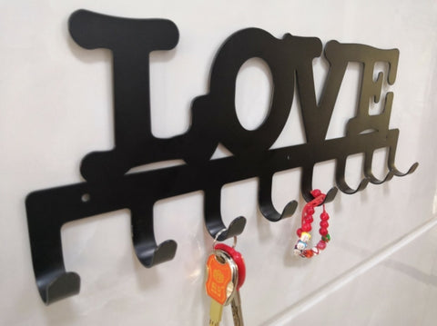 8-Hook LOVE Metal Key Holder Rack  5.1×15.7 Inches Wall-Mounted, Suitable for Entryway/Garage/Office