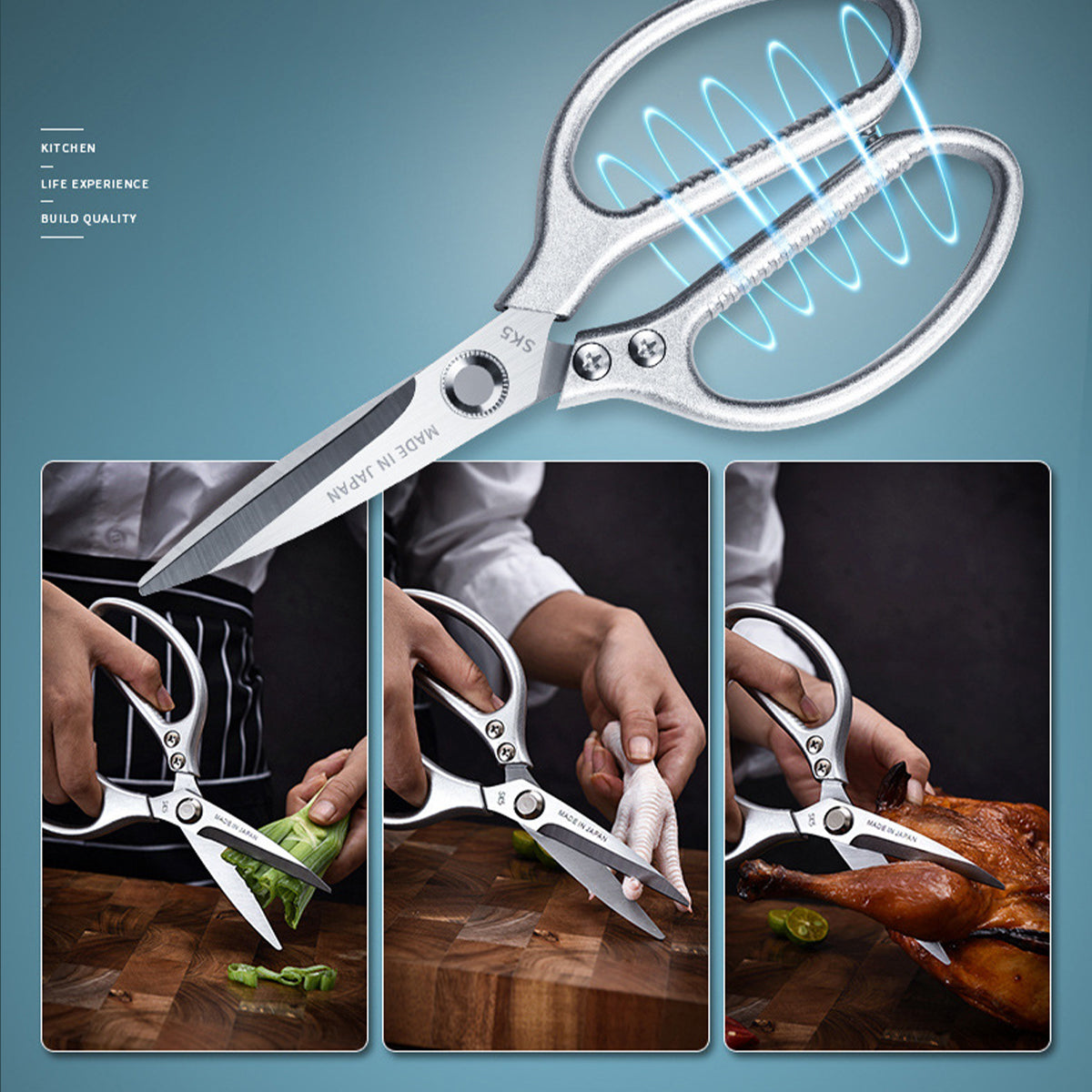 SK5 Heavy Duty Kitchen Scissors, Stainless Steel Multi-Functional Shears for Poultry Fish Meat Vegetable Cutting