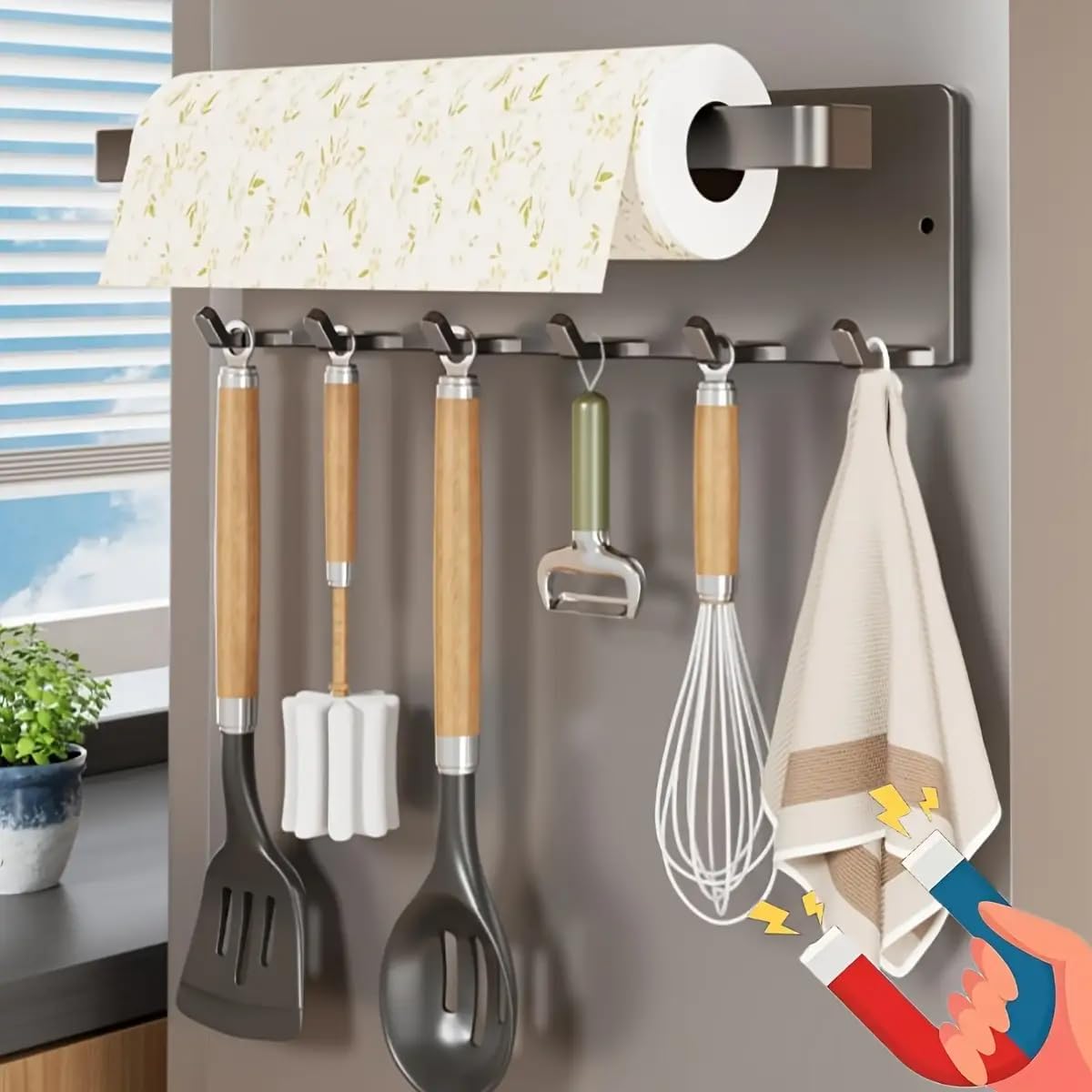 2-in-1 Towel Holder with Shelf & Spice Rack – Space-Saving Wall Mounted Kitchen Storage Organizer