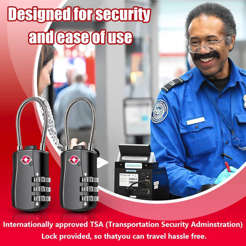 2 Pack TSA Approved Luggage Locks, 3-Digit Re-settable Combination Travel Cable Lock, Durable Zinc Alloy Security Lock for Suitcase Backpack Travel