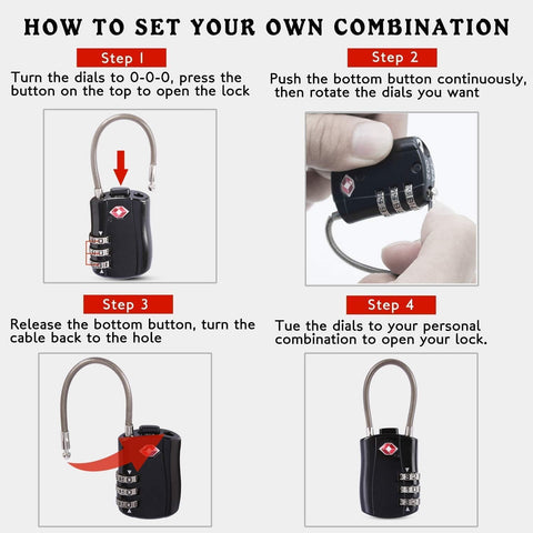 2 Pack TSA Approved Luggage Locks, 3-Digit Re-settable Combination Travel Cable Lock, Durable Zinc Alloy Security Lock for Suitcase Backpack Travel
