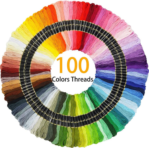 Embroidery Kit 215 Pcs, 100 Colors Threads, 5 Pcs Embroidery Hoops, 3 Pcs Aida Cloth, Complete Cross Stitch Tools Set for DIY Art Craft Stitching Beginners