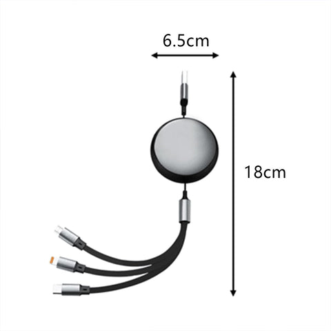 100W Retractable 3 in 1 Fast Charging Cable USB to Type-C Light Micro Compatible with iPhone, Samsung, Android Phones and Tablets