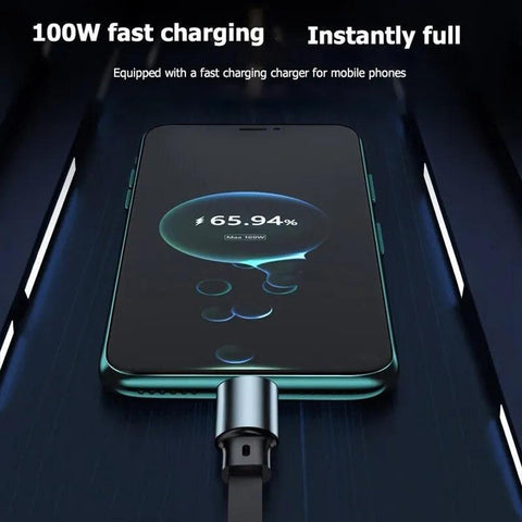 100W Retractable 3 in 1 Fast Charging Cable USB to Type-C Light Micro Compatible with iPhone, Samsung, Android Phones and Tablets