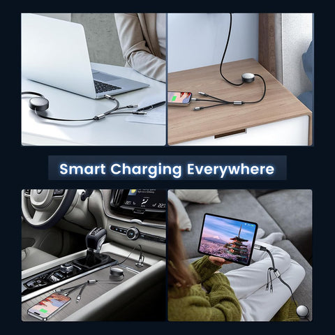 100W Retractable 3 in 1 Fast Charging Cable USB to Type-C Light Micro Compatible with iPhone, Samsung, Android Phones and Tablets