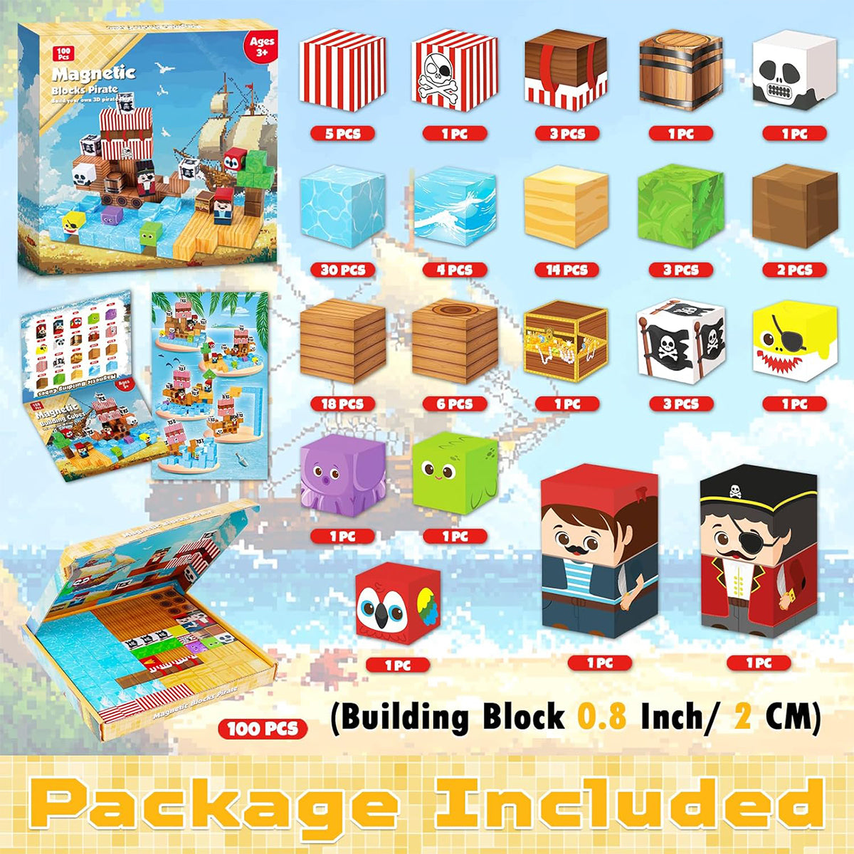 Magnetic Blocks for Kids Ages 3-8 - STEM Educational Magnet Building Pirate Ship Building Blocks Toy Set for Creative Play