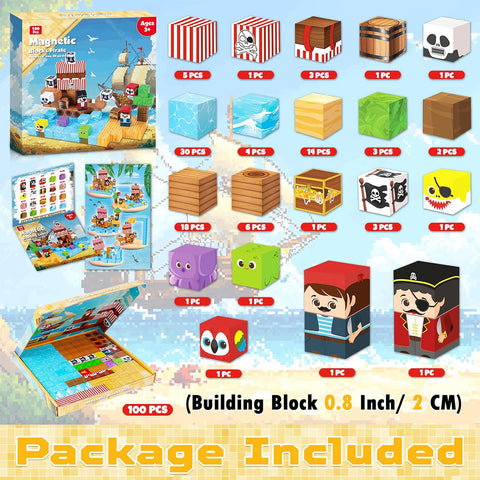 Magnetic Blocks for Kids Ages 3-8 - STEM Educational Magnet Building Pirate Ship Building Blocks Toy Set for Creative Play