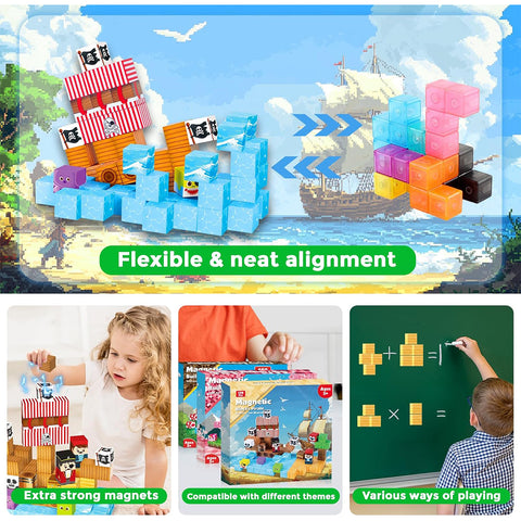 Magnetic Blocks for Kids Ages 3-8 - STEM Educational Magnet Building Pirate Ship Building Blocks Toy Set for Creative Play