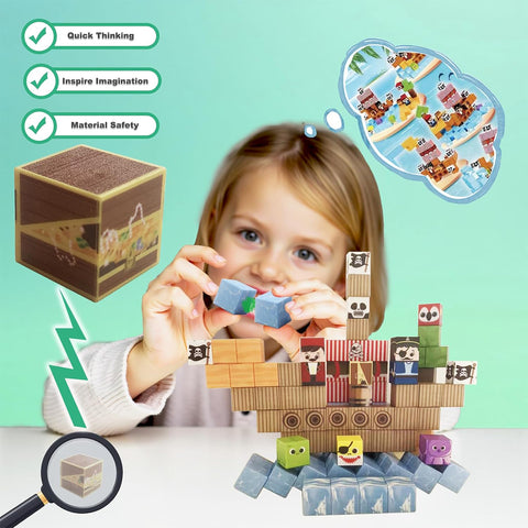Magnetic Blocks for Kids Ages 3-8 - STEM Educational Magnet Building Pirate Ship Building Blocks Toy Set for Creative Play