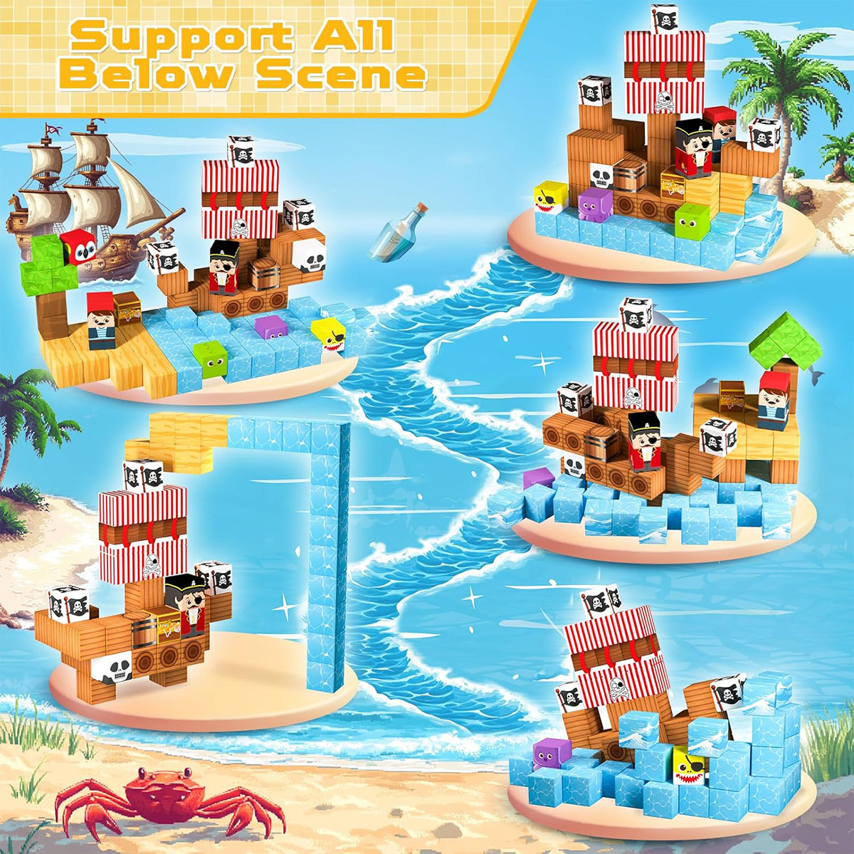Magnetic Blocks for Kids Ages 3-8 - STEM Educational Magnet Building Pirate Ship Building Blocks Toy Set for Creative Play
