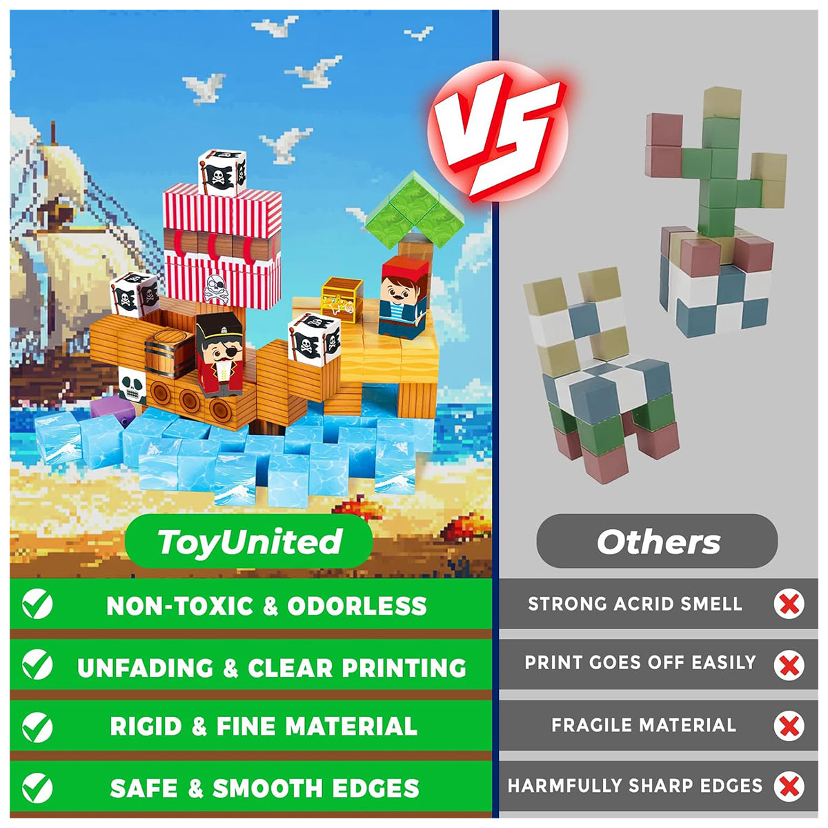 Magnetic Blocks for Kids Ages 3-8 - STEM Educational Magnet Building Pirate Ship Building Blocks Toy Set for Creative Play