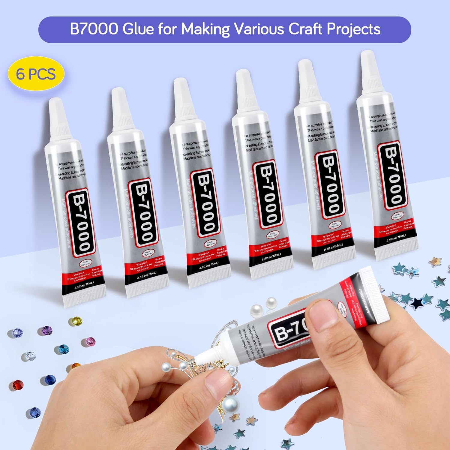 B-7000 Clear Glue, High-Strength Transparent Adhesive for Rhinestone Crafts, Jewelry Making, Bead DIY Projects, Waterproof & Easy to Use with Precision Tip