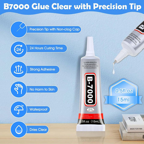 B-7000 Clear Glue, High-Strength Transparent Adhesive for Rhinestone Crafts, Jewelry Making, Bead DIY Projects, Waterproof & Easy to Use with Precision Tip
